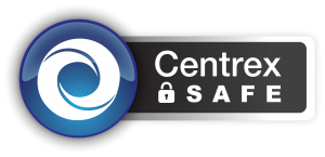 A blue and black button with the words central saam